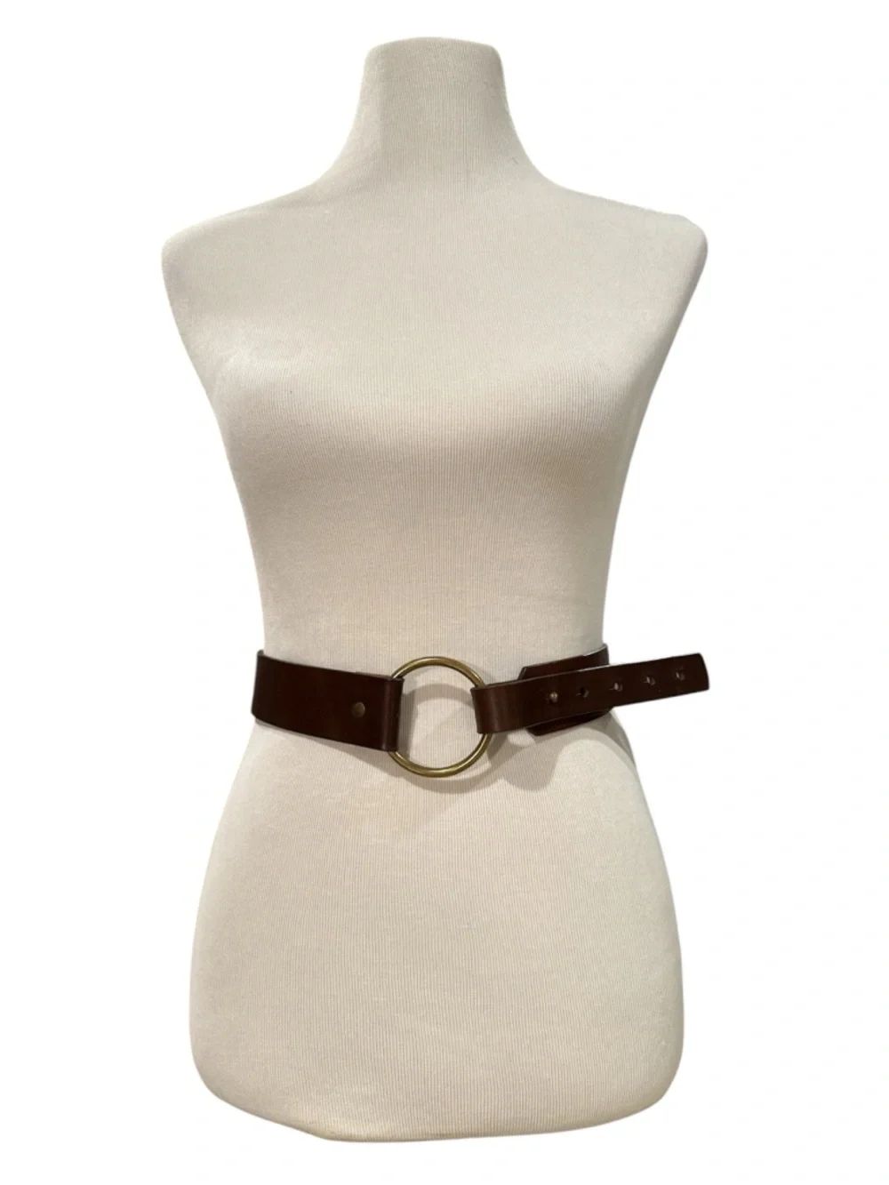 Banana Republic Genuine Brown Leather O-Ring Women’s Belt Brass Circle Buckle